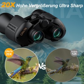 20 x 52 HD Binoculars for Adults Hunting - Opaita Bird Watching Binoculars with FMC Lenses - 26 mm Large Eyepiece Clear View Binoculars - Professional Trailer for Hiking Cruise Travel