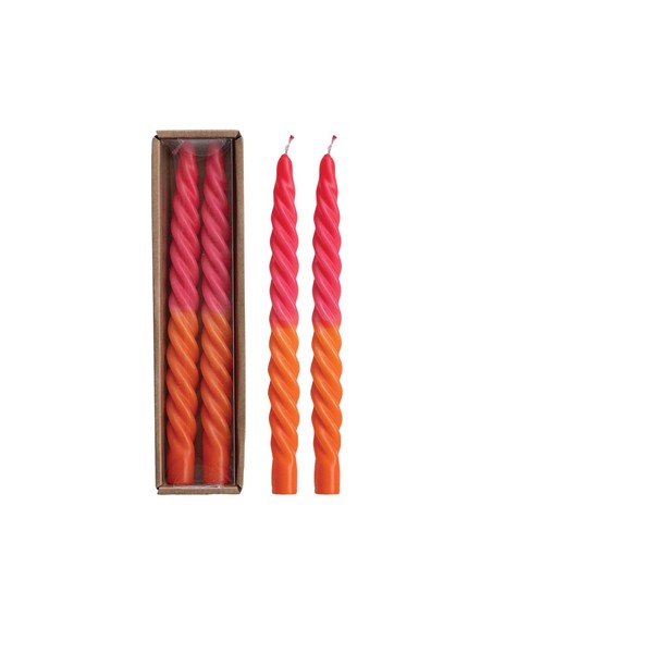 Creative Co-Op 2-Piece Unscented Twisted Taper Candles, Fuchsia and Orange