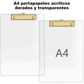 Portapapeles de Acrílico Transparente A4/Tamaño Carta (8.6 x 12.2 Pulgadas) con Clip Dorado Elegante – Paquete de 2, Diseño de Perfil Bajo y Duradero para Oficina