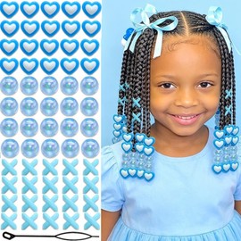 75pcs Blue Hair Beads for Braids 3 Styles Loc Bead Cute Hair Jewelry Heart Shape AB Color Round Beads Hair Decoration Accessories (Blue)