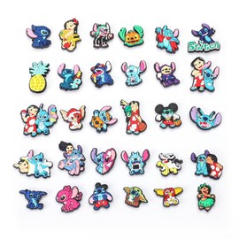 15, 30, Mixed, Girl Or Boy Superhero Famous Cute Cool Funny Random Colourful Shoe Charms Decorations For Croc Clog Shoes, Bracelet And Wristband For Women & Men No Duplicates (30 Lilo And Stitch)