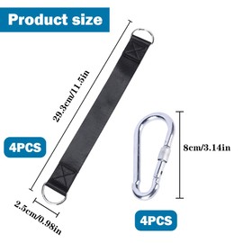 YZDZSW Swing Hanging Straps, 4 pcs Hammock Tree Straps, Hammock Chair Hanging kit with 4 Carabiner and D-rings Hanging Kit Straps for Tree Swing Camping Hammock(Black)