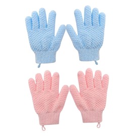 WOONEKY 4 Pcs Bath Scrub Gloves Exfoliating Body Scrubber Bath Gloves Exfoliator Shower Glove Exfoliator Towel Loofah Gloves Shower Body Scrubber Body Scrubbers Spa Polyester Face Towel
