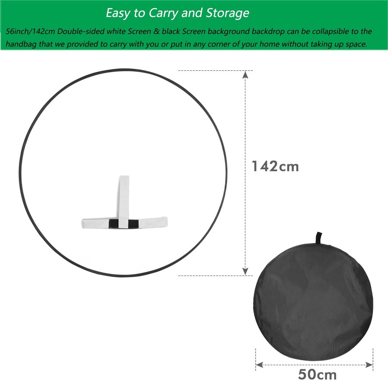 YUOCU Black White Screen Chair Backdrop, 56inch Collapsible 2-in-1 Black