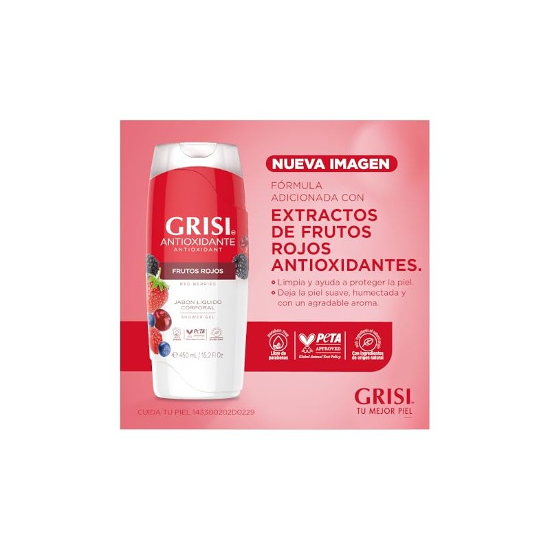 Grisi Shower Gel Frutos Rojos Jabón Líquido Corporal Fórmula Antioxidante