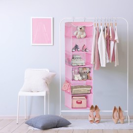 Simple Houseware Hanging Closet Organizers Storage, 6 Shelves, Pink