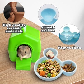 LuckyOpt Hamster Bowl, Cute Ceramic Hamster Guinea Pig Bowl, Easy to Clean, Feeding Bowl for Hedgehogs, Rodents (Blue)