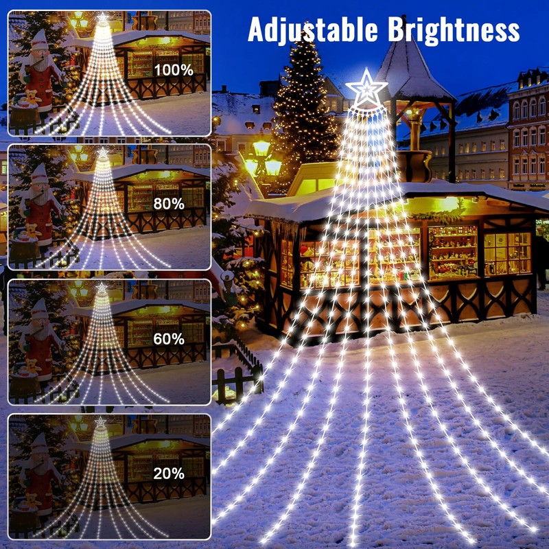 Solar Outdoor Christmas Decorations Lights, 350LED Christmas Star Tree Light