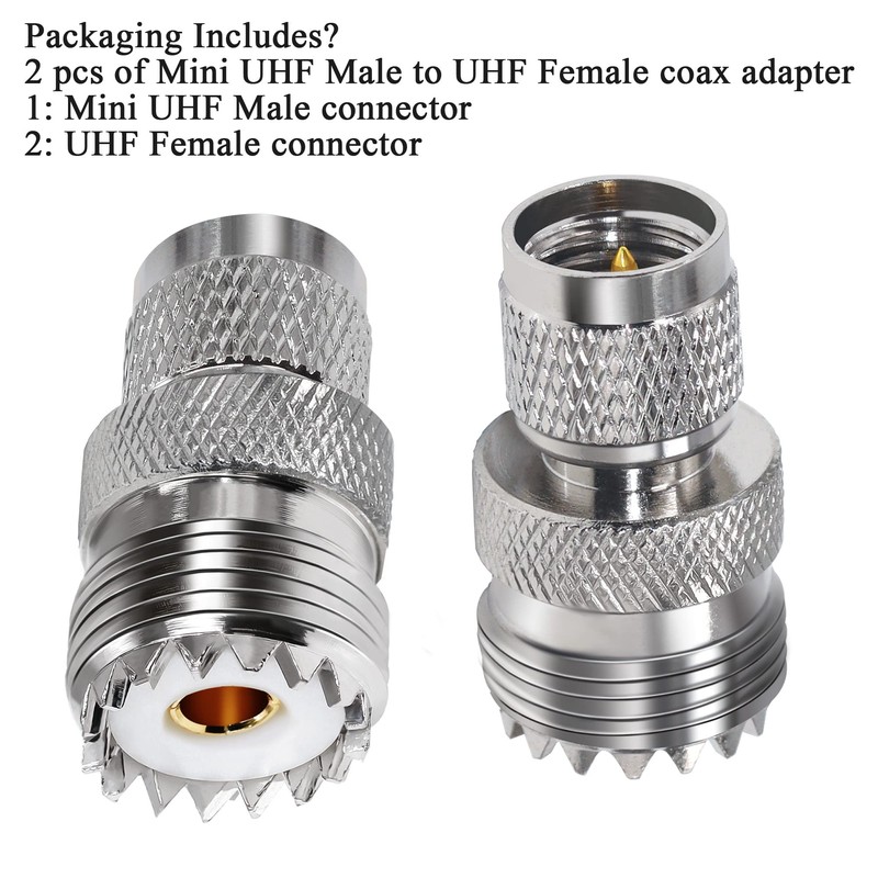 2PCS Mini UHF Male to UHF Female Coax Connector, Mini