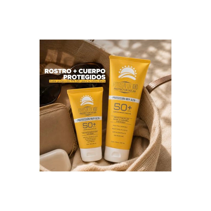 FOTOSUN UV100 SPF50 Crema Facial 60 ml,Protector Solar Diario, Resistente