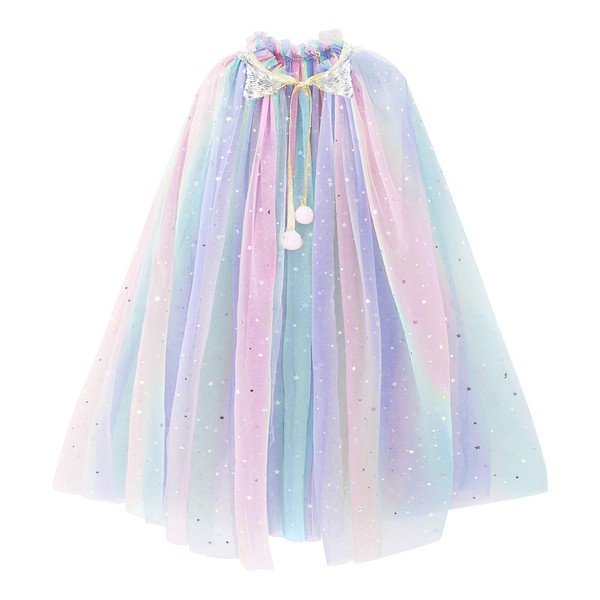 PHOGARY Princess Cape Colorful Princess Cloak, Princess Fancy Dress Halloween Costume Sparkling Sequins Tulle Carnival Birthday Party Cosplay Princess Dress Up for Girls（70cm）