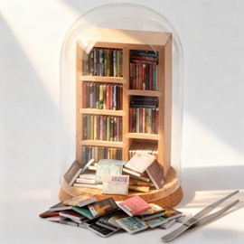 The Left Bridge Anxiety Bookshelf, Miniature Bookcase, Mini Bookshelves for Anxiety, Miniature Library, with 200+Tiny Books, Small Bookshelf Creative Ornaments, Stress-Relieving Gifts
