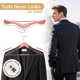 HOUSE DAY Wide Shoulder Cedar Hangers for Suits and Coats with Non Slip Pant Bar,360° Swivel Hook, Smooth Finish Cedar Wood Hangers for Closet, Closet Essentials, 10 Pack