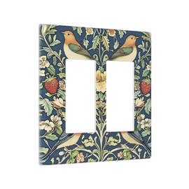 JDAKHD Vintage Flower Birds Green Plant Decorative Outlet Covers William Morris Strawberry Thief Blue 2 Gang Double Decorator Gfci/Rocker Wall Plate Electrical Outlet Covers Light Switchplate Bathroom