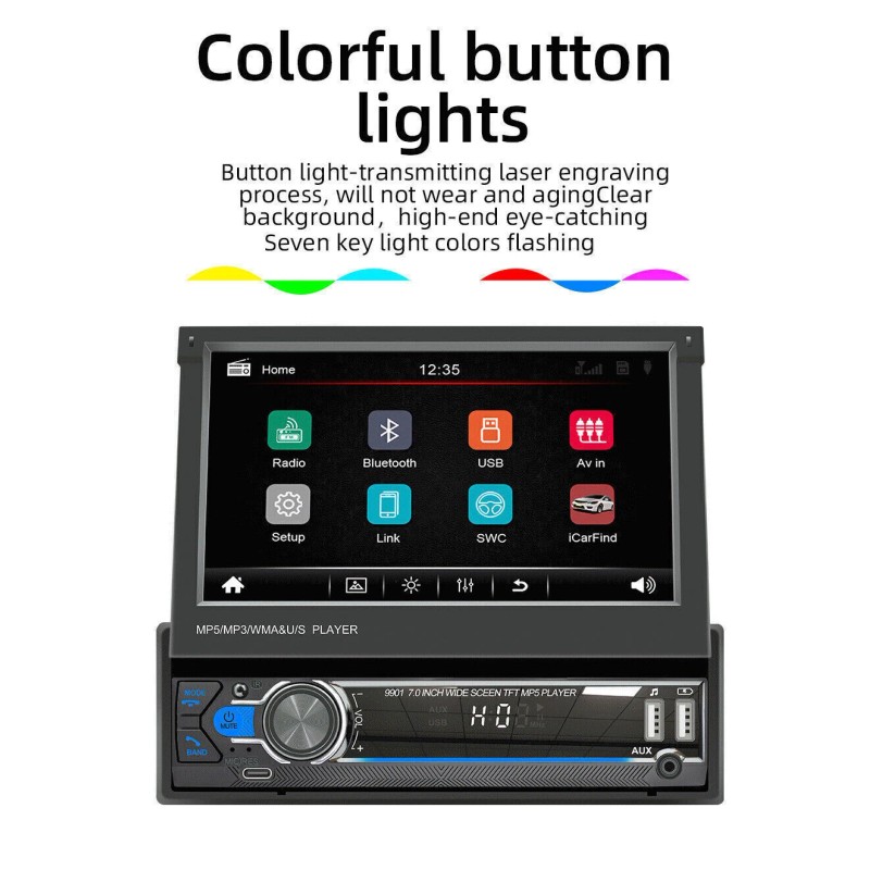 ESSGOO Retractable 7" Single DIN Touch Screen Car MP5 Stereo