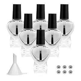 Agidea Empty Nail Polish Bottles Heart Shape, Empty Fingernail Polish Vials Containers Sample Bottles with Brush and Mixing Balls and Funnel for Nail Art Travel Size Pack of 6 (10ML)