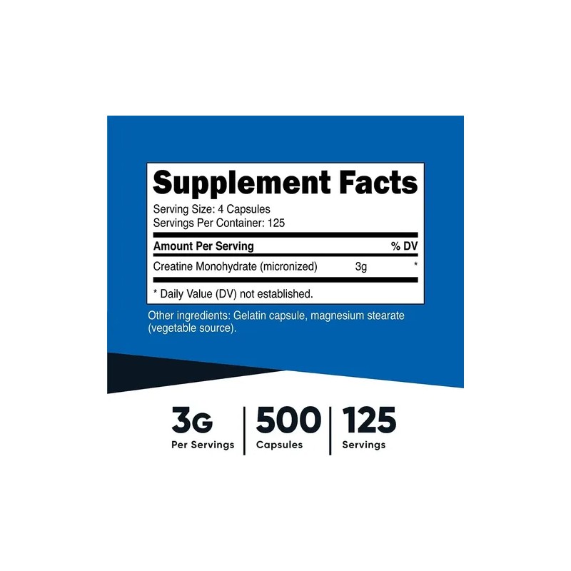 Creatina Monohidrato 750 Mg, 500 Cáps, Gana Fuerza Muscular Sabor