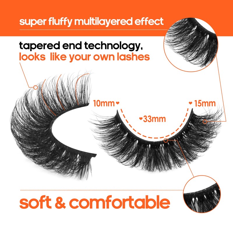 JIMIRE False Eyelashes Fluffy Cat Eye 15MM Natural Fake Lashes