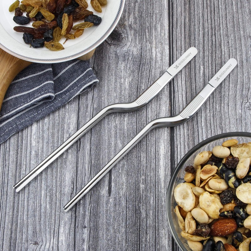 MSY BIGSUNNY Kitchen Culinary Tweezers - Stainless Steel Offset Tip
