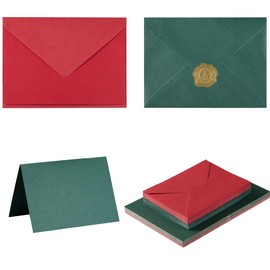 Homtable 50 Pack A7 Christmas Shiny 5x7 Envelopes Red Green with Shiny 5x7 Cards and Gold Stickers for Christmas Invitations and Greeting Cards (5x7)
