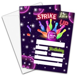 DETIHO 4" x 6" Bowling Theme Birthday Party Invitation Cards With Envelopes - Let's Strike Up - Boys, Girls Birthday Celebration - 20 Sets - B04