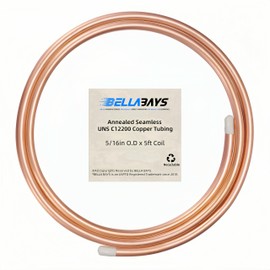 BELLA BAYS Copper Tubing 5/16" OD x 0.257" ID x 5Ft, 99.9% C12200 ASTM B280 Refrigeration ACR Tubing Seamless Soft Coil Round T2 Pure Copper Tube for HVAC System, Refrigerators, Industry, DIY