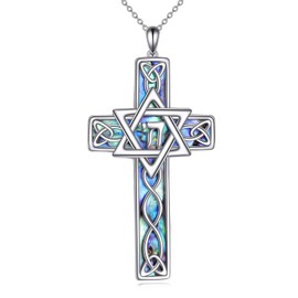 YFN Star of David Necklace for Women Men Sterling Silver Cross Abalone Shell Jewish Jewelry (chai)