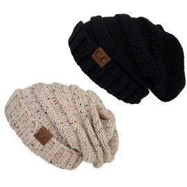 Oversized Beanie Bundle - Solid Black & Confetti Oatmeal (2 Pack)