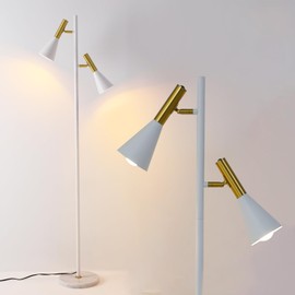 Asmymhd Elegant Modern Floor Lamp with 2 Adjustable Head,White and Gold Stand up Lamps with Marble Base,Tall Pole Uplight,Tree Floor Lamps for Living Room,Office