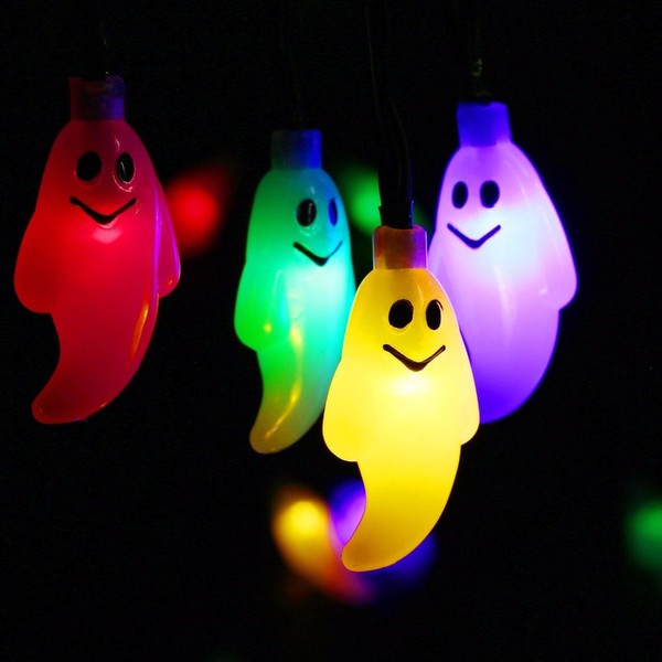Hann® 30 LED Waterproof Cute Ghost Solar String Lights Solar Powered Lighting for Halloween Party Indoor Outdoor Decoration ( Cute Ghost Multi Color)