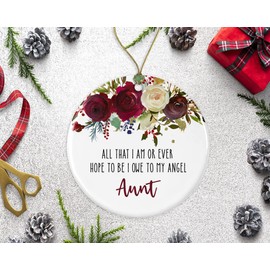 LillaGifts Memorial Ornament Christmas - Memorial Aunt Ornament - Gift Remembering Aunt - Sympathy Christmas Ornament - Gift Ceramic Ornament Both Sides, White