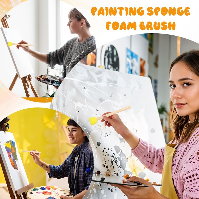 40 Pcs Round Sponge Paint Brushes Painting Brushes with Wooden