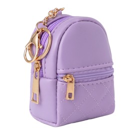 Mini Backpack Keychain Bag Cute Cosmetic Bag for Women PU Leather Makeup Bag Key Pocket Lipstick Bag Card Holder Data Cable Organizer Zipper Pouch (Purple)