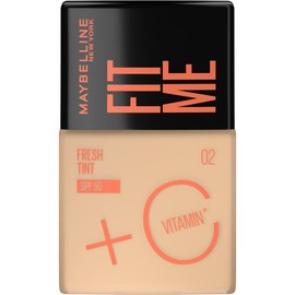 Maybelline Base de maquillaje Fit Me Fresh Tint 02, 30 ml, larga duración, alta cobertura, para todo tipo de piel, fórmula con Vitamina C y protector solar FPS50