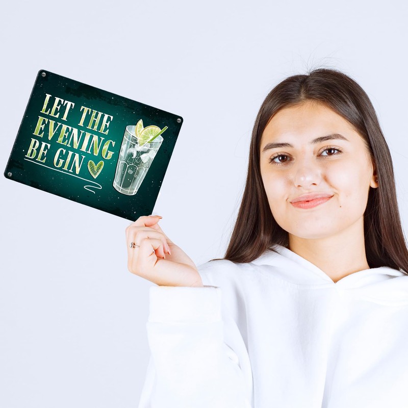 Gin Metal Sign with Alcohol Motif and Saying: Let the