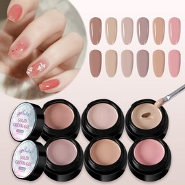 yethious Nude Solid Gel Nail Polish Set, 6 Colors Pink Pudding Cream Gel Nail Polish with Brush Soak Off LED Nail Art Kit Salon DIY Home
