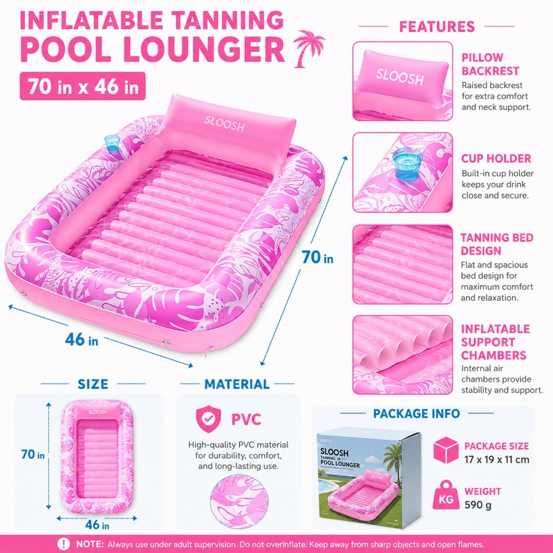 JOYFY Inflatable Tanning Pool Lounger for Adults – 70" x