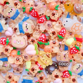 100PCS Slime Charms Cute Set Bulk Brown Kawaii Resin Charms Flatback Bright Fun Slime Trinkets Sets, Crocs Case Ornament Scrapbooking Embellishments for DIY Crafts Making Kits