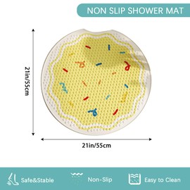 21" Round Yellow Baby Bath Mat, Non-Slip Shower Mat with Suction Cups for Bathtub Safety