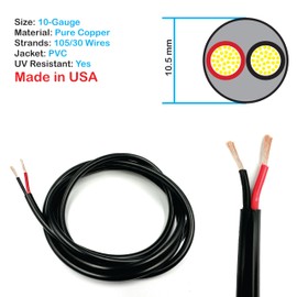 NATIONAL Wire&Cable - 10 Gauge 2 Conductors Premium Electrical Wire - Made in USA - 10 AWG Wire Stranded PVC Cord Power Copper Cable 100 Ft. Indoor and Outdoor Lighting Automotive Battery