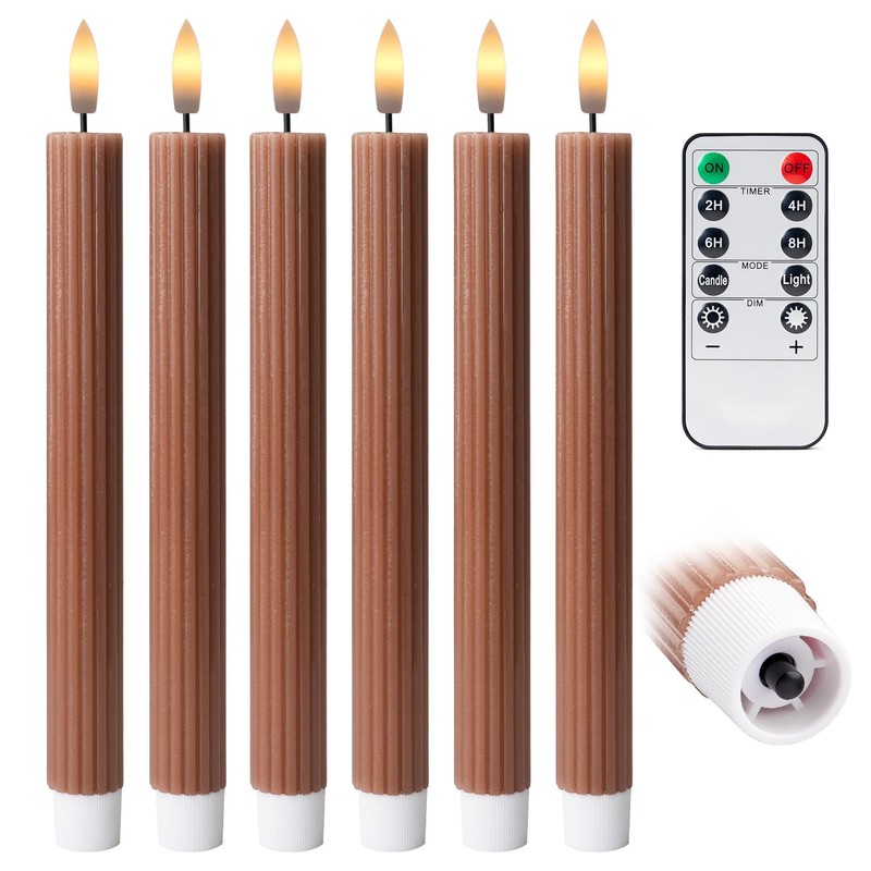 West Ivory 6 Pack, 10" LED Flameless Brown Tan Fluted