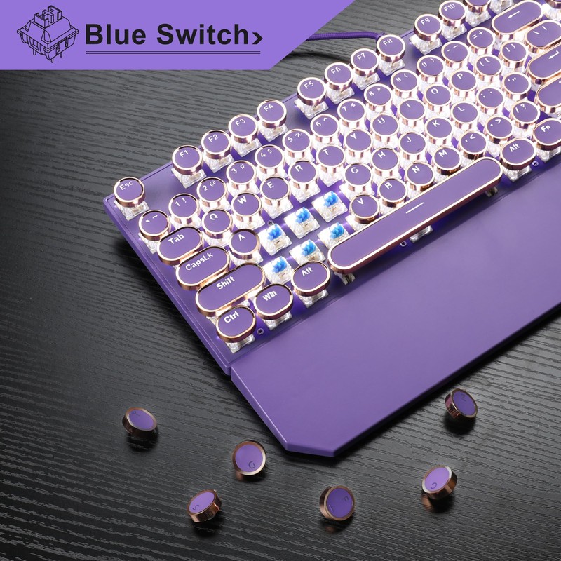 Camiysn Typewriter Style Mechanical Gaming Keyboard, Purple Retro Punk Gaming