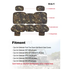 ZIDIYORUO Camo UTV Seat Cover, Scratch-Proof Defender Seat Cover Set Compatible with 2016-2025 Can Am Defender Front Doors, Waterproof Dustproof Split Bench Seat Covers Defender Accessories-Camo