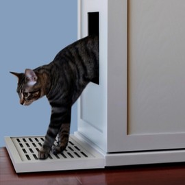 Maykoosh Gothic Glamour Litter Catch for Litter Box Enclosure Cabinet in Smoke Gray, Solid Wood with Slots to Catch Stray Litter As Cats Exit The Litter Box, Trap Door for Easy Emptying