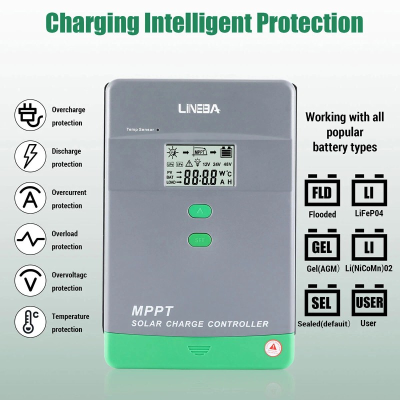 LINEBA 5200W 100A MPPT Solar Charge Controller 12V/24V/36V/48 - 100A