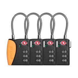 pack all TSA Approved Cable Luggage Locks, 3 Digit Combination Padlocks, Travel Lock for Suitcases & Bag, Alloy Body, Travel Accessories (4 Pack) (Orange)
