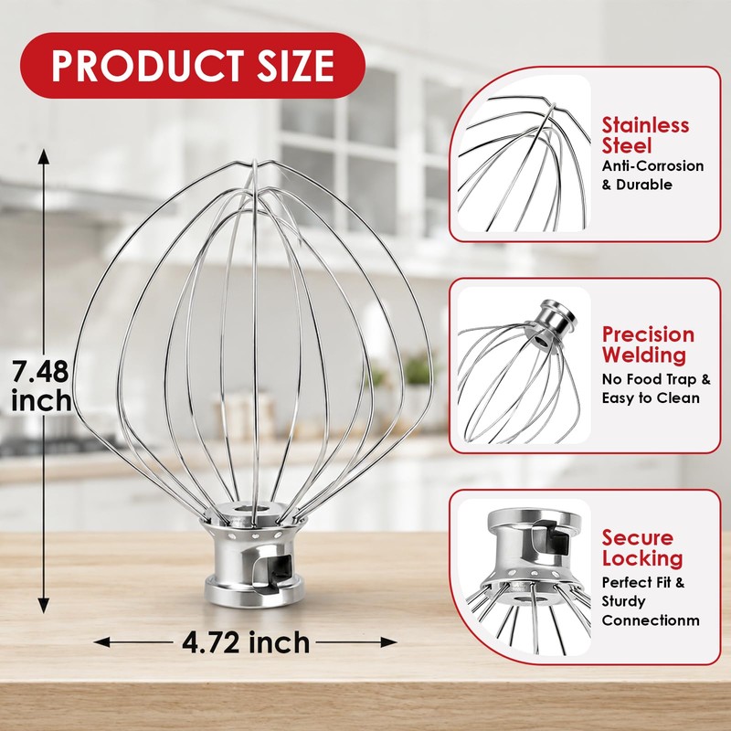 KN256WW Whisk Attachment for KitchenAid 6 Quart Bowl-Lift Stand Mixer