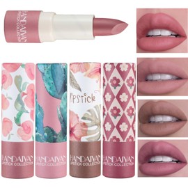 KARLOR Lipstick Set, 4 Nude Tones Lipstick Set, Matte Lipstick Set, Pink Rosewood Lipsticks, Non-Stick Cup, Lipstick, Waterproof, Durable, Rosewood Lipstick Set