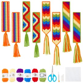 FREEBLOSS DIY Rainbow Canvas Bookmark Kit - 8 Set Plastic Mesh Canvas Sheets Cross Stitch Sheets for Crafts Reading Gifts