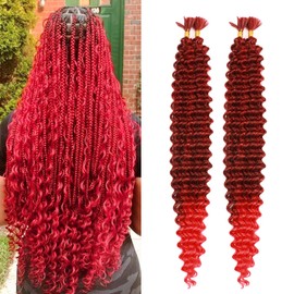 Seimainurs Curly Braiding Hair for Black Women Deep Wave Ocean Wave Crochet Hair Water Wave Braiding Hair for Boho Braids Twist Crochet Hair(T1B/Red, 24 Inch (Bundles of 4))